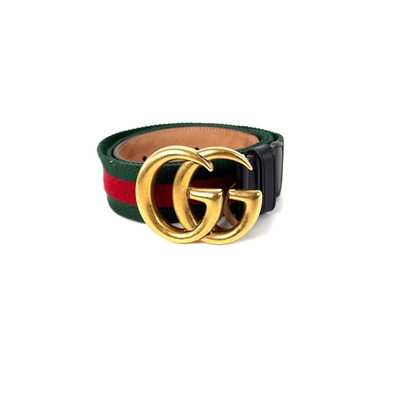 GUCCI Web Accent GG Logo Buckle Wide Canvas Leather Belt 95 38 main image 10
